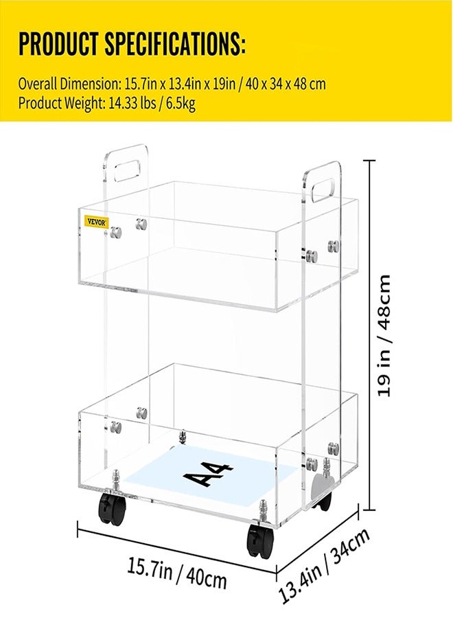 Eworld Versatile Acrylic Carts on Wheels Featuring Thick Board and Lockable Swivel Wheels. 2-Tier Sofa Side Table Design for Stylish Living Room and Bedroom Nightstand Arrangements. - Image 2