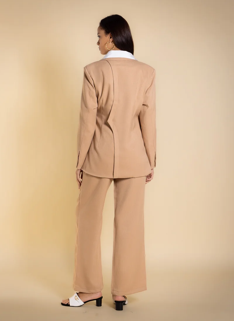 Shapes Dark Beige TEXTURED SIDE-TIE BLAZER SET for Women | Best Price UAE