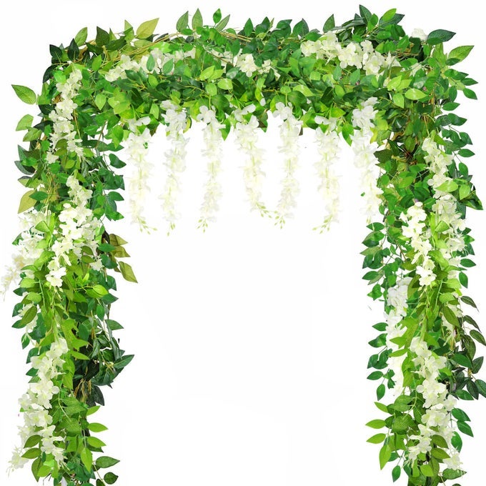 4X 8FT 25M ARTIFICIAL WISTERIA VINE GARLAND PLANTS ARTIFICIAL FLOWERS ARTS FOR CEREMONY HOME WEDDING THEME PARK DECORATION WHITE