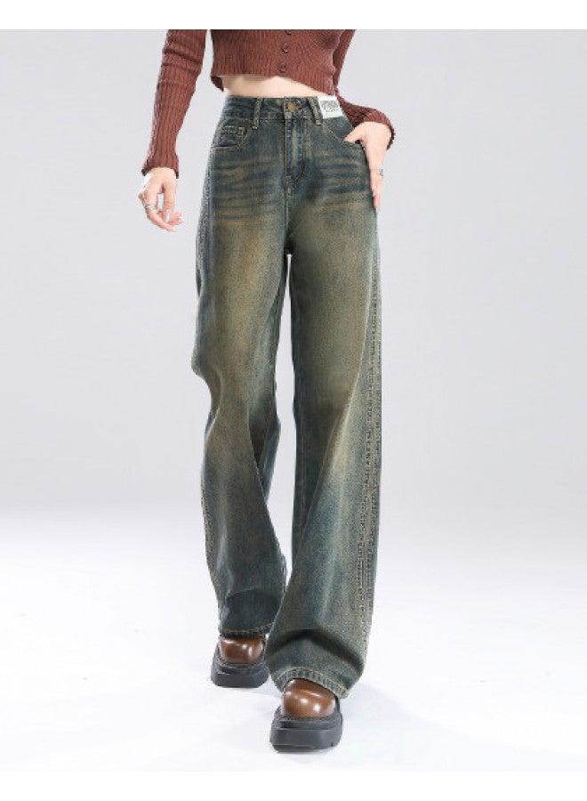 EPTISON Vintage Washed Wide-leg Jeans For Women - 2025 Summer Fashion Loose Fit Slimming Floor-length Wide-leg Pants - Image 1