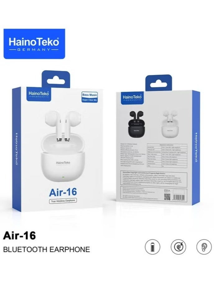 Haino Teko Wireless AIR-16 In-Ear Bluetooth Earphones – Premium Sound, Comfortable Fit, Sweatproof, Free Cover with Hook, Long Battery Life – Compatible with iOS & Android (Black) - Image 3