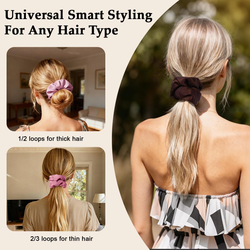 SEVEN STYLE Satin Scrunchies for Women â€“ 8PCS Blush & Brown Silk Hair Ties Set â€“ No Crease, Frizz-Free, Gentle Elastic Hair Bands, Soft & Stylish Everyday Hair Accessories Gifts - Image 4