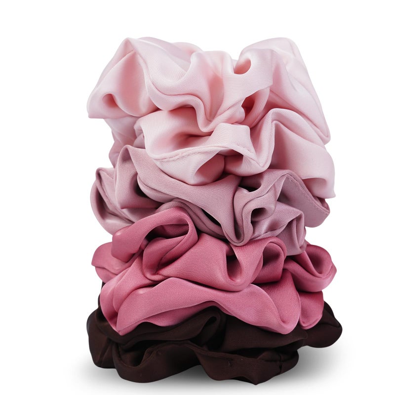 SEVEN STYLE Satin Scrunchies for Women â€“ 8PCS Blush & Brown Silk Hair Ties Set â€“ No Crease, Frizz-Free, Gentle Elastic Hair Bands, Soft & Stylish Everyday Hair Accessories Gifts - Image 1