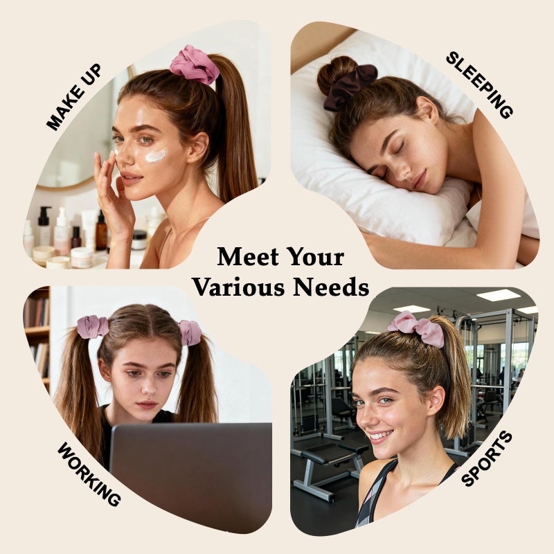 SEVEN STYLE Satin Scrunchies for Women â€“ 8PCS Blush & Brown Silk Hair Ties Set â€“ No Crease, Frizz-Free, Gentle Elastic Hair Bands, Soft & Stylish Everyday Hair Accessories Gifts - Image 5