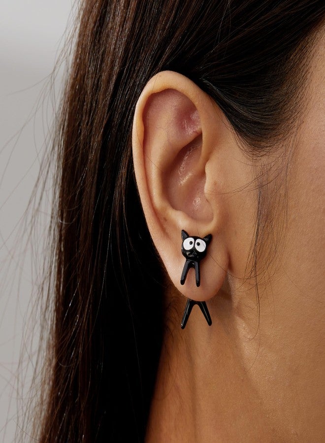RINHOO Unique Cat Stud Earrings for Women - Black & White Cat Noir Fun Earrings for Car Lovers (Style A) - Image 5