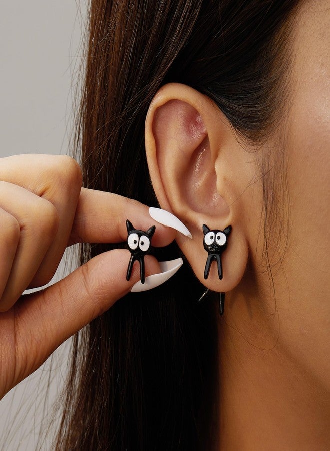 RINHOO Unique Cat Stud Earrings for Women - Black & White Cat Noir Fun Earrings for Car Lovers (Style A) - Image 3