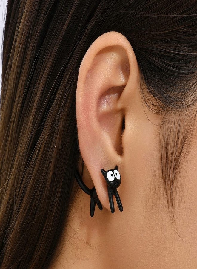 RINHOO Unique Cat Stud Earrings for Women - Black & White Cat Noir Fun Earrings for Car Lovers (Style A) - Image 2