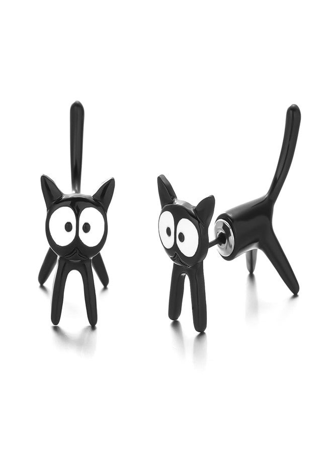 RINHOO Unique Cat Stud Earrings for Women - Black & White Cat Noir Fun Earrings for Car Lovers (Style A) - Image 1