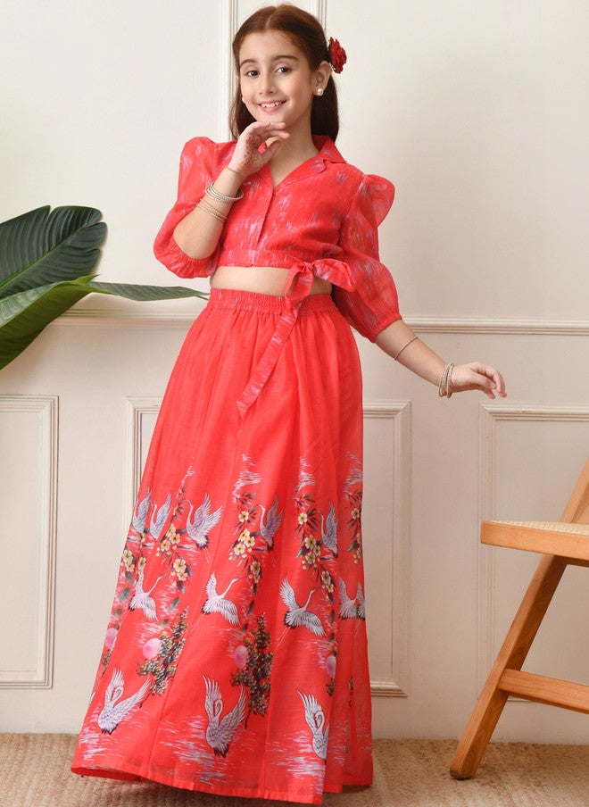 Indi-Loom Couture Girls Printed Ready To Wear Lehenga & Blouse - Image 5