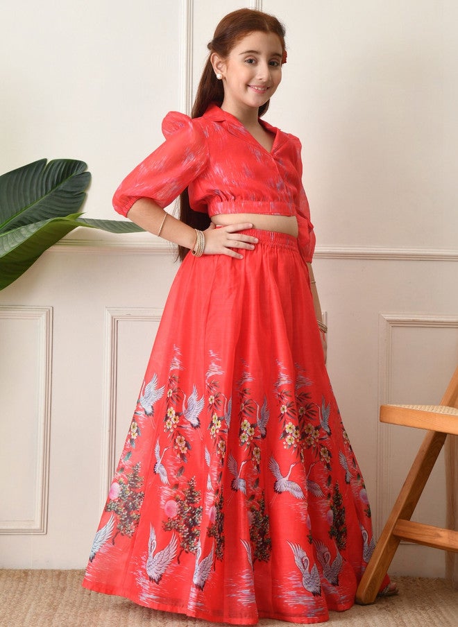 Indi-Loom Couture Girls Printed Ready To Wear Lehenga & Blouse - Image 4