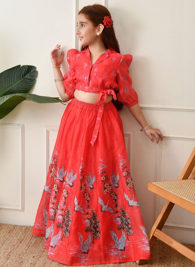 Indi-Loom Couture Girls Printed Ready To Wear Lehenga & Blouse - Image 2