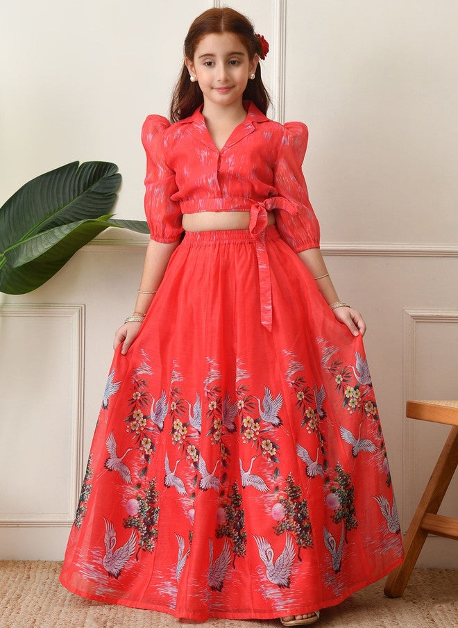 Indi-Loom Couture Girls Printed Ready To Wear Lehenga & Blouse - Image 1