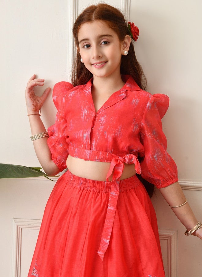Indi-Loom Couture Girls Printed Ready To Wear Lehenga & Blouse - Image 3