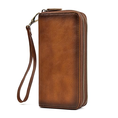 LUUFAN Genuine Leather Long Wallet Large Capacity Double Zipper Around Purse Clutch Bag Handbag Pouch Cash Credit Cards Phone Holder - Image 1