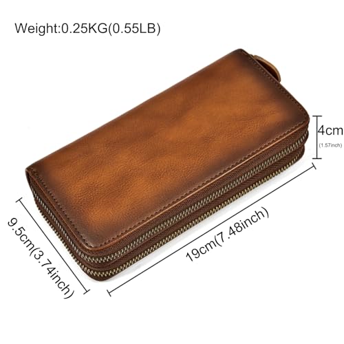 LUUFAN Genuine Leather Long Wallet Large Capacity Double Zipper Around Purse Clutch Bag Handbag Pouch Cash Credit Cards Phone Holder - Image 2