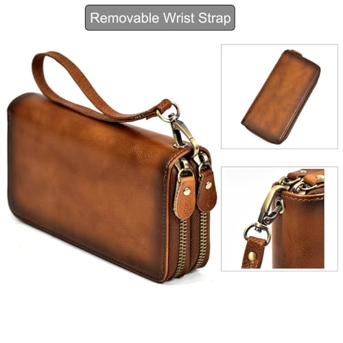 LUUFAN Genuine Leather Long Wallet Large Capacity Double Zipper Around Purse Clutch Bag Handbag Pouch Cash Credit Cards Phone Holder - Image 5