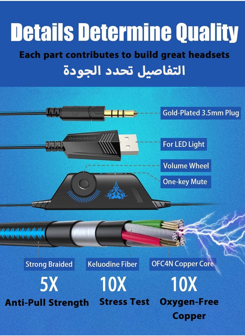 POWER LIFE SY830MV Stereo Gaming Headset for PS5 PS4, PC, Xbox One Controller, Noise Cancelling Over Ear Headphones with Mic, LED Light, Bass Surround, Soft Memory Earmuffs Wired Over-Ear Gaming Headphones  - Image 5