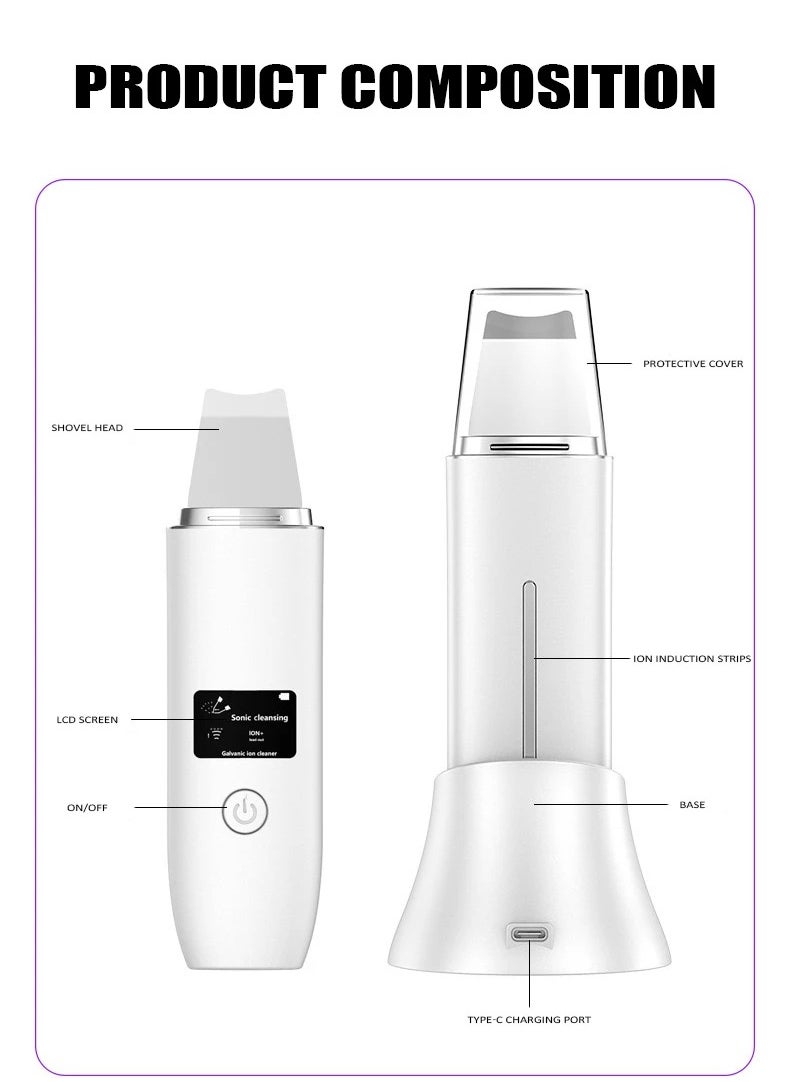 Generic - Ultrasonic exfoliation microcurrent Skin Scrubber Face Spatula, 4 in 1 Blackhead Remover Tool for Pore Cleaner, Skin Scrubber Face Spatula for Facial Deep Cleansing with USB Charger base - Image 1