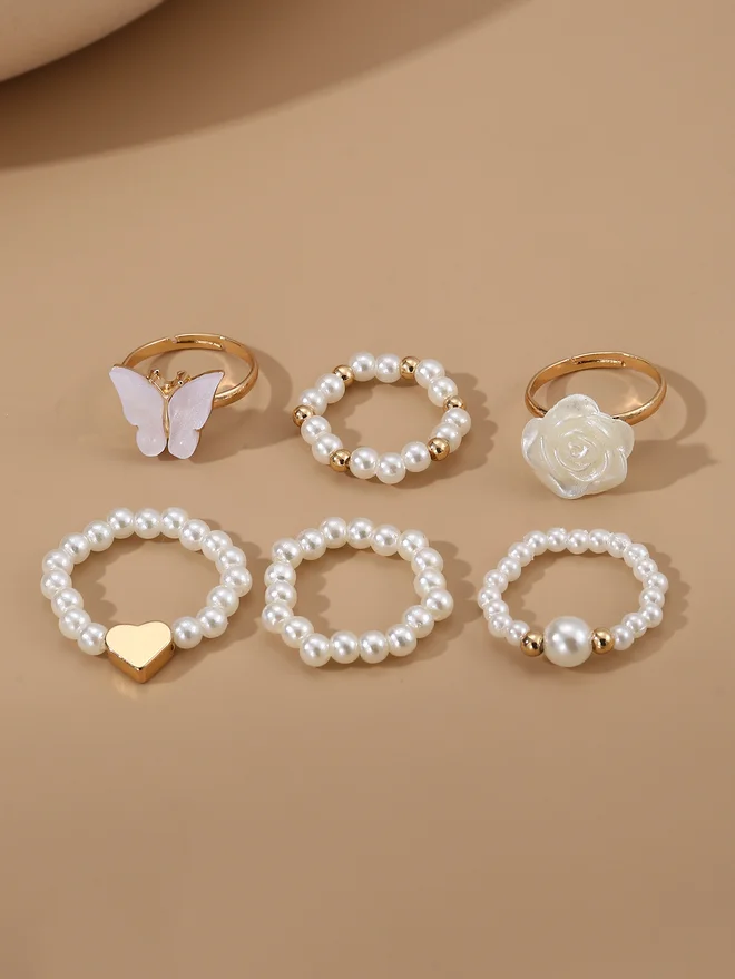 Take Two Take Two Set of 6 - Faux Pearl Rings