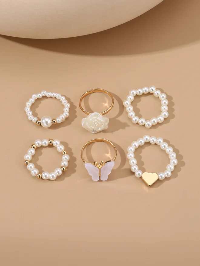 Take Two Take Two Set of 6 - Faux Pearl Rings