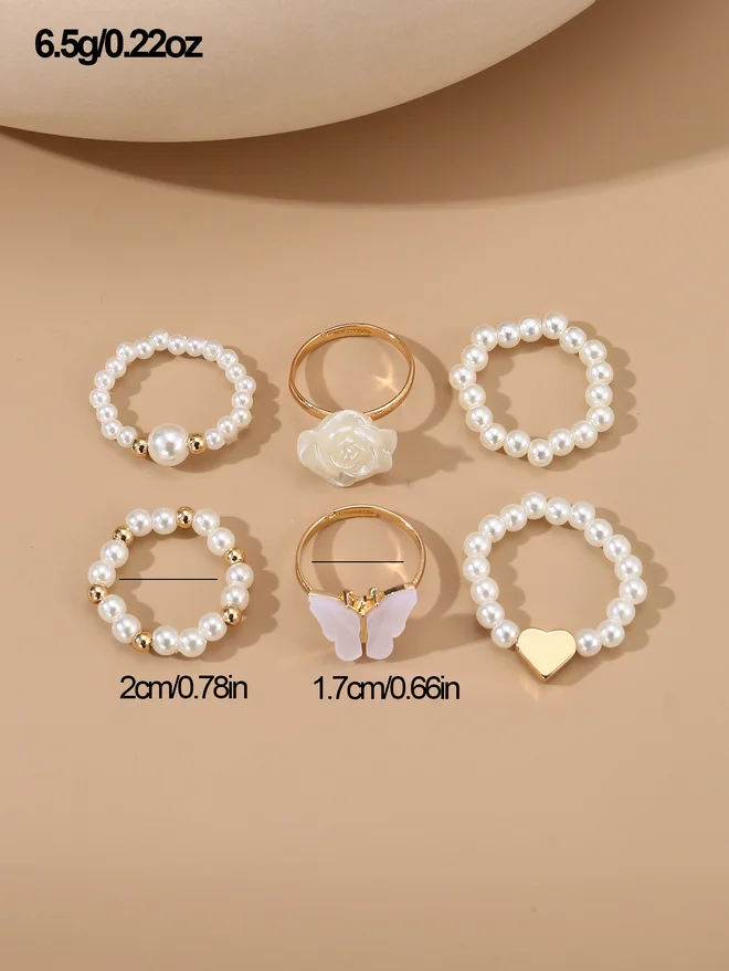Take Two Take Two Set of 6 - Faux Pearl Rings