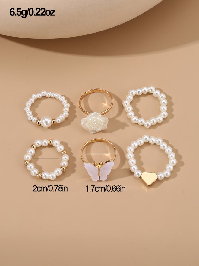 تايك تو طقم خاتم لؤلؤ صناعي من قطعتين -  قطع - Image 1