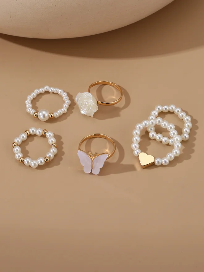 Take Two Take Two Set of 6 - Faux Pearl Rings