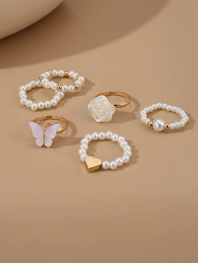 Take Two Take Two Set of 6 - Faux Pearl Rings