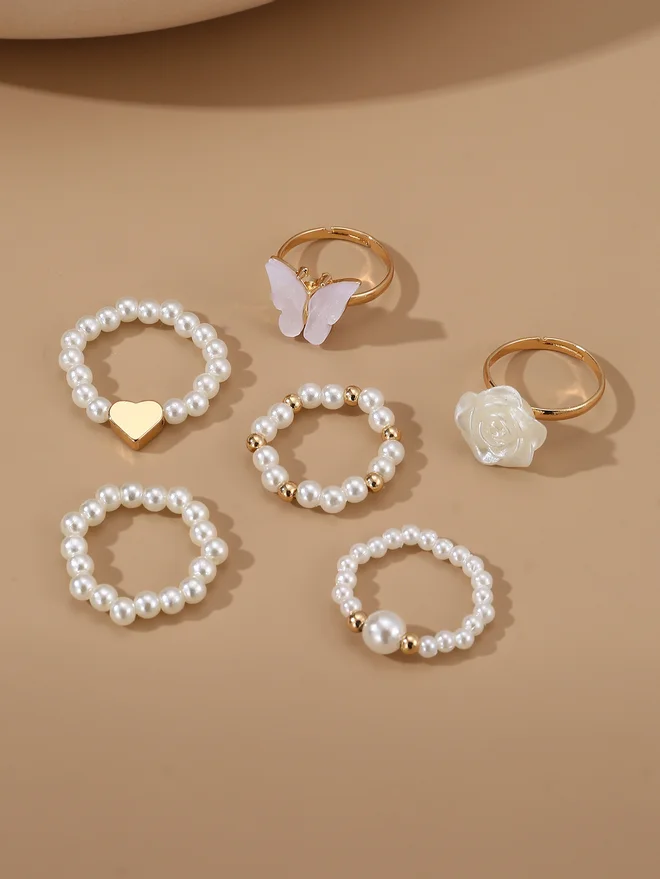 Take Two Take Two Set of 6 - Faux Pearl Rings