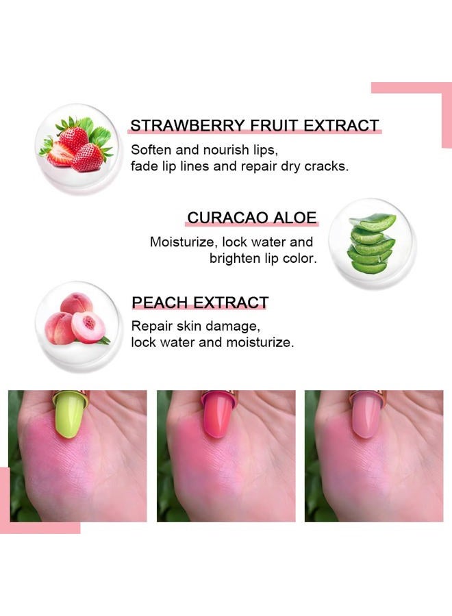 evpct 3Pcs Aloe Vera Strawberry Peach Pink Color Changing Lipstick Tinted Lip Color Balm Gloss Tint Set Green Magic PH Mood Kids Lipstick Color Changing Crystal Flower Jelly Lipstick Korean Makeup - Image 2