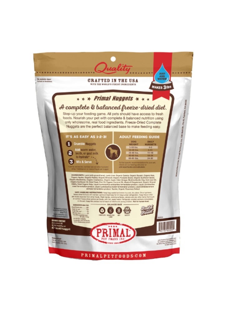 Primal Pet Foods Freeze Dried Dog Nuggets Lamb Complete And Balanced Meal 156g  - Image 2