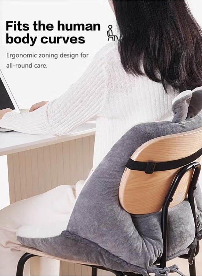 Office Chair  Seat Cushion  Integrated Recliner Chair Seat Cushion Backrest Cushion Premium Plush Pp Cotton Comfortable Cute Seat Cushion Non Slip Seat Cushion For Back Rocking Chair Cushion Cotton Back Support (Grey) - Image 3