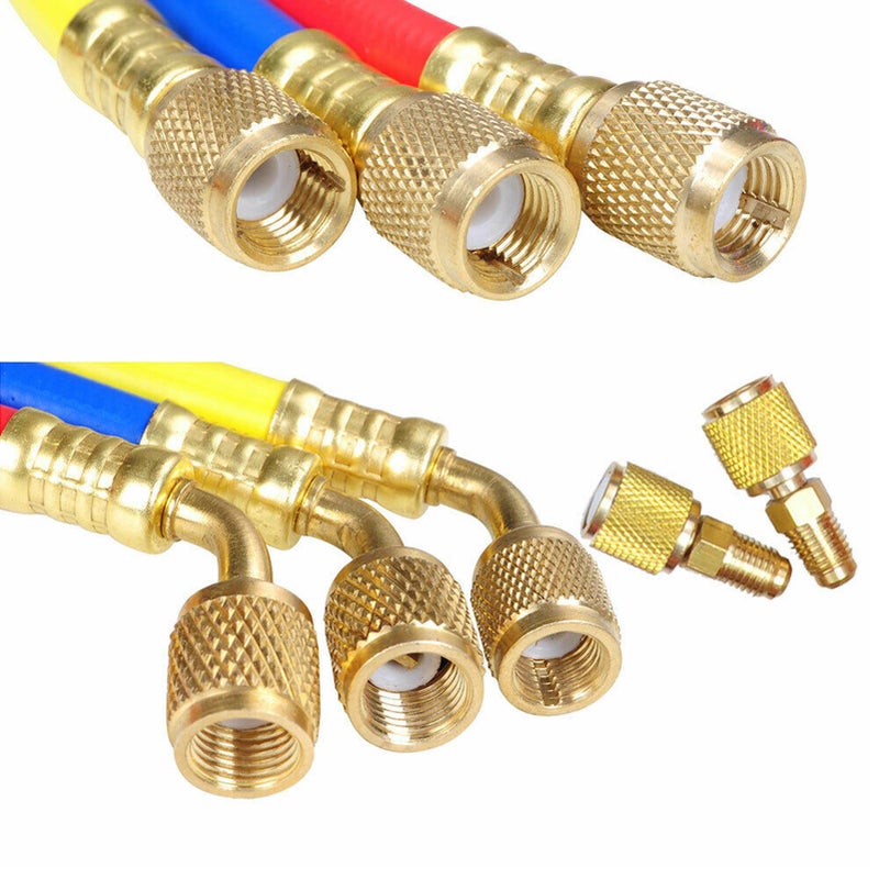 مجموعة مقاييس مشعب R410A R22 لمكيف الهواء AC/A/C مع خراطيش ملونة طويلة 5 قدم (60 بوصة) لمعدات تهوية وتكييف وتهوية الهواء HVAC - Image 3