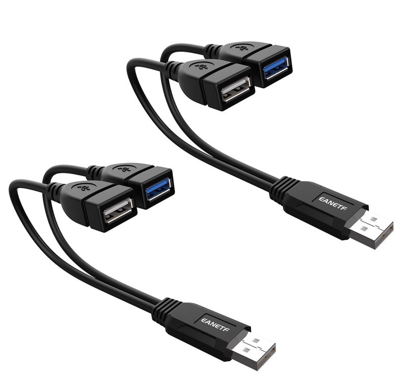 Eanetf USB 3.0 Female to Dual USB Male Splitter Cable, 2 Pack - Image 1