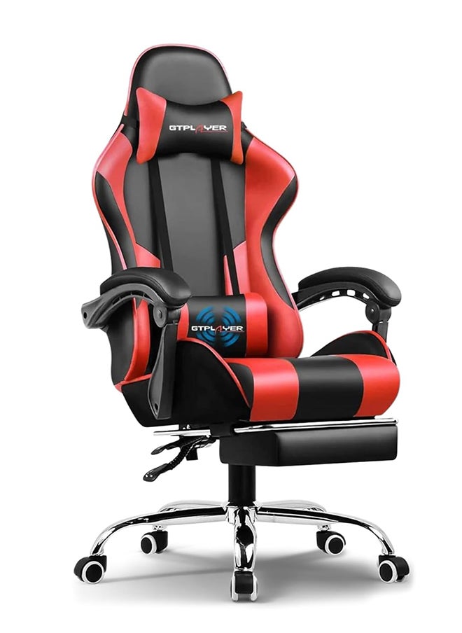GTPLAYER Gaming Chair – Massage Cushion, Premium PU Leather, Ergonomic Design with Footrest, 360° Swivel, Adjustable Neck & Lumbar Pillow for Back Support, Home & Office Chair (Red)  - Image 1
