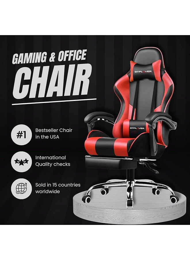 GTPLAYER Gaming Chair – Massage Cushion, Premium PU Leather, Ergonomic Design with Footrest, 360° Swivel, Adjustable Neck & Lumbar Pillow for Back Support, Home & Office Chair (Red)  - Image 3