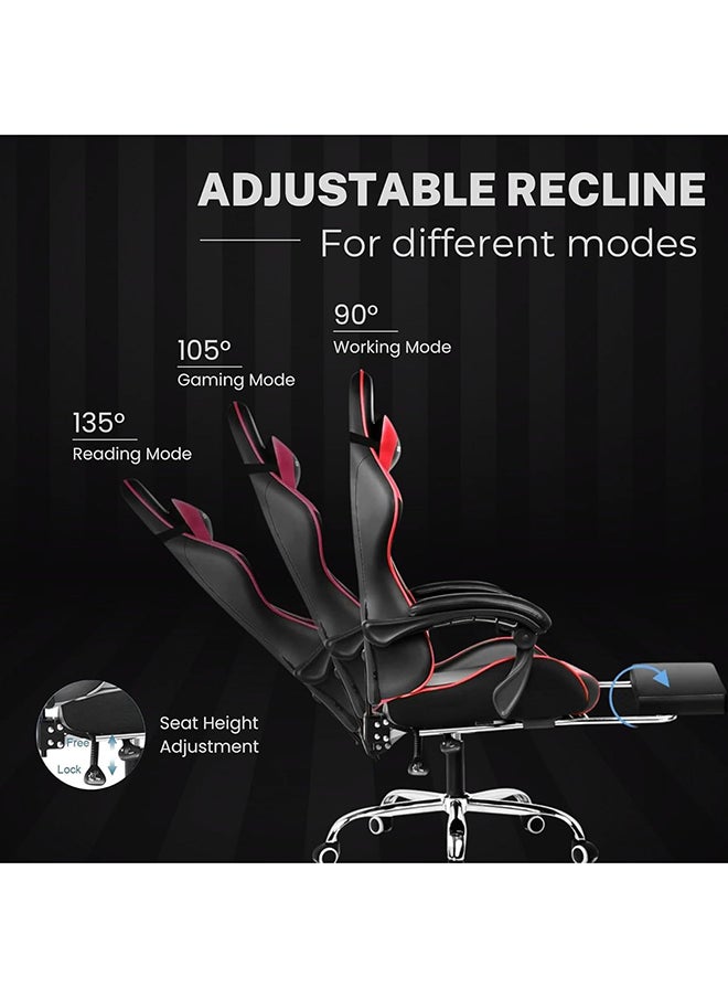 GTPLAYER Gaming Chair – Massage Cushion, Premium PU Leather, Ergonomic Design with Footrest, 360° Swivel, Adjustable Neck & Lumbar Pillow for Back Support, Home & Office Chair (Red)  - Image 4