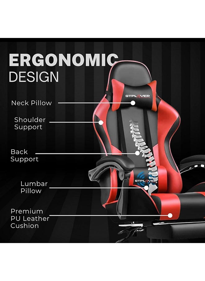 GTPLAYER Gaming Chair – Massage Cushion, Premium PU Leather, Ergonomic Design with Footrest, 360° Swivel, Adjustable Neck & Lumbar Pillow for Back Support, Home & Office Chair (Red)  - Image 5