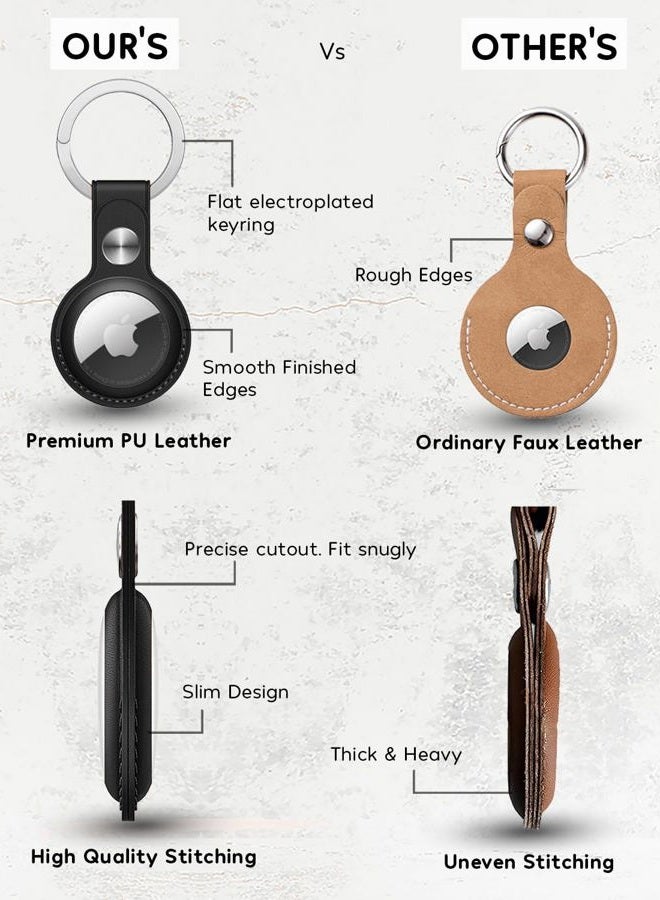 Bottle Beat 2 Pack PU Leather AirTag Case Cover with keychain - Anti-Fall, Scratch-Resistant & Secure-Fit Protective AirTag Accessories - AirTag Keyring, AirTag Holder for Pet, Luggage, Backpack (Black+Brown) - Image 4