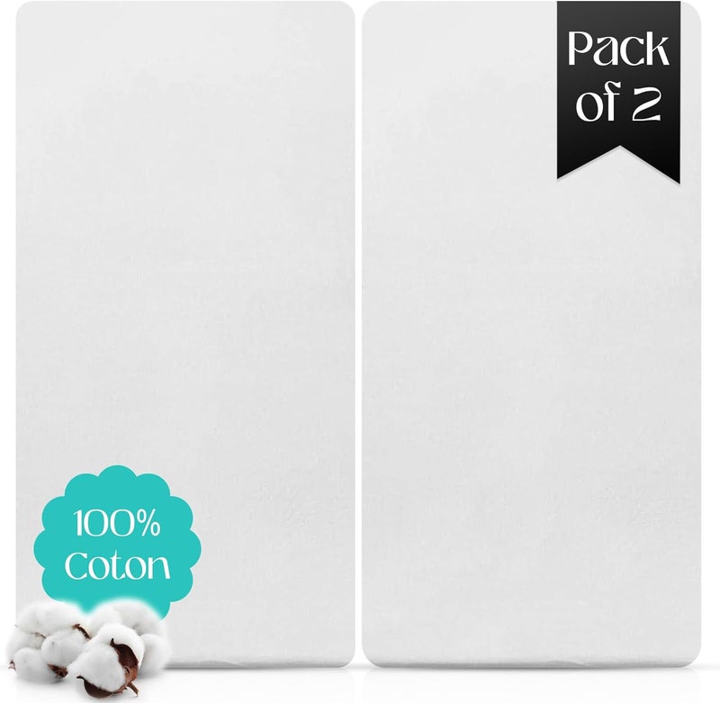 2 x Cot Fitted Sheets 120x60cm - 100% Cotton, Soft breathable baby cot sheets (White) - Image 2