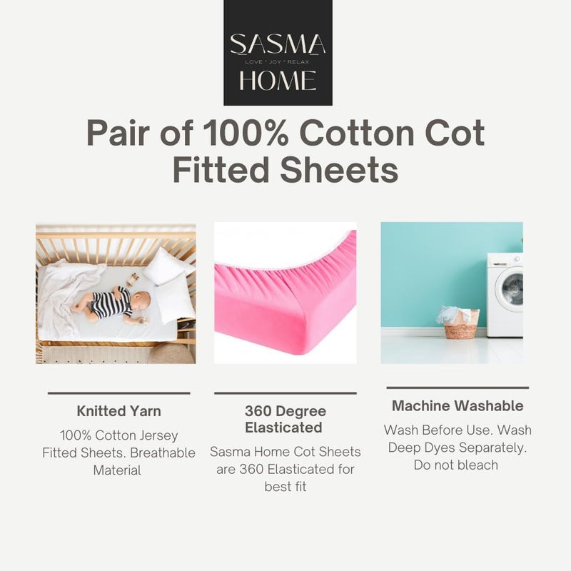 2 x Cot Fitted Sheets 120x60cm - 100% Cotton, Soft breathable baby cot sheets (White) - Image 3