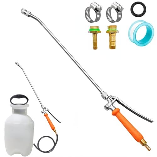 VanPet 24 Inches Metal Sprayer Wand Compatible with CHAPIN,1/4" & 3/8" Brass Barbs Sprayer Wand Replacement, Stainless Steel Sprayer Wand with Shut off Valve & 2 Hose Clamps (002) - Image 1