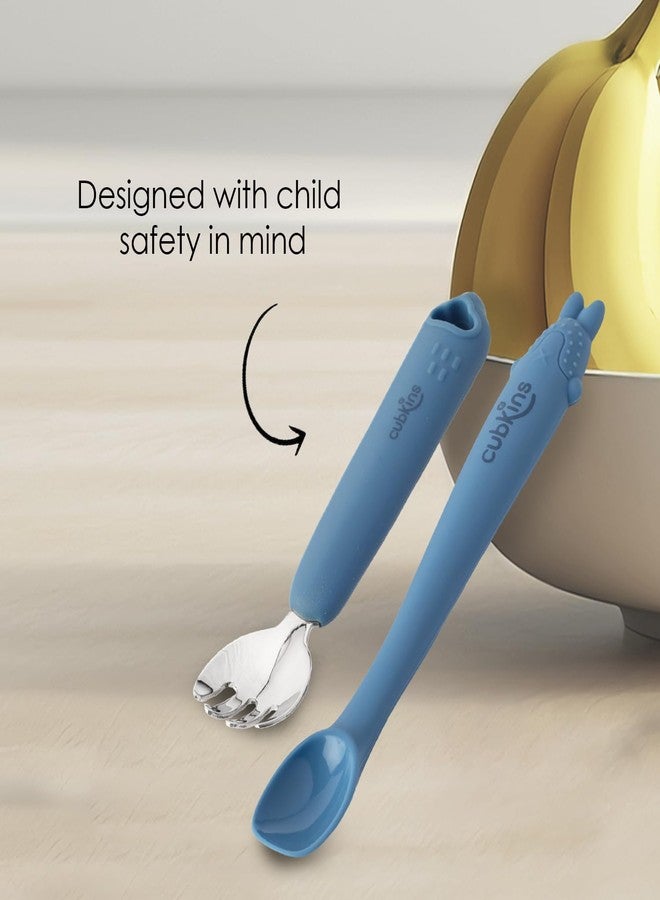 Cubkins Steel Head Fork with Early Feeding Bendable Training Spoon for Feeding Baby | Non Toxic, Food Safe and BPA Free | Washable and Reusable (Blue Olive) - Image 2