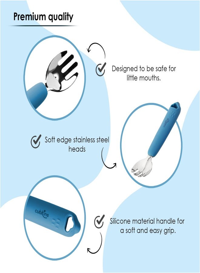 Cubkins Steel Head Fork with Early Feeding Bendable Training Spoon for Feeding Baby | Non Toxic, Food Safe and BPA Free | Washable and Reusable (Blue Olive) - Image 4