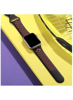 Lerobo Bands Compatible with Apple Watch Band 44mm 42mm 45mm,Cute Breathable Soft Silicone Sport Replacement Wristband Compatible with iWatch SE Series 7/Series 6/5/4/3/2/1 for Women Men,Black/Red,M/L