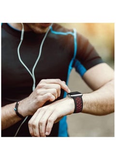 Generic Lerobo Bands Compatible with Apple Watch Band 44mm 42mm 45mm,Cute Breathable Soft Silicone Sport Replacement Wristband Compatible with iWatch SE Series 7/Series 6/5/4/3/2/1 for Women Men,Black/Red,M/L  - Image 2