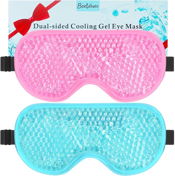 BeeVines Cooling Gel Eye Mask 2 Pack Gel Cold Pack for Puffy Eyes Eye Mask for Dark Circles Dry Eyes Cold Warm Sleep Compress for Post Surgery Puffiness Allergies 01 Blue Pink - Image 1
