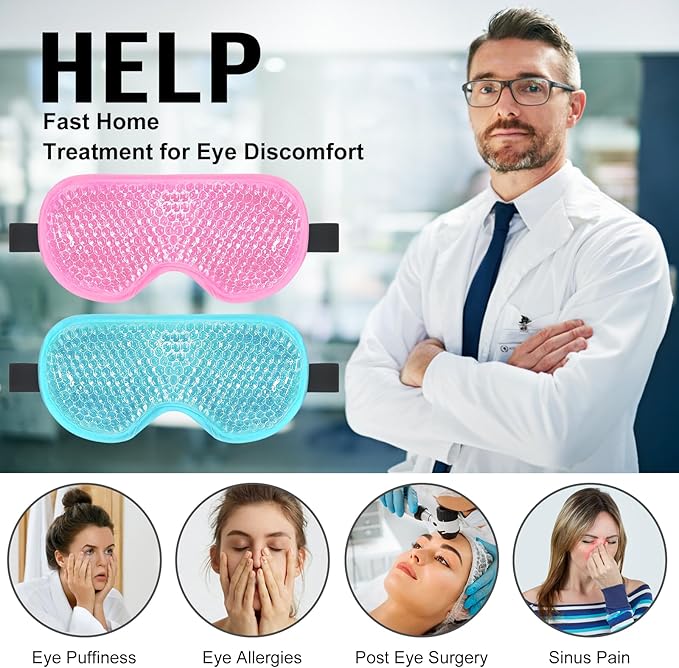 BeeVines Cooling Gel Eye Mask 2 Pack Gel Cold Pack for Puffy Eyes Eye Mask for Dark Circles Dry Eyes Cold Warm Sleep Compress for Post Surgery Puffiness Allergies 01 Blue Pink - Image 2