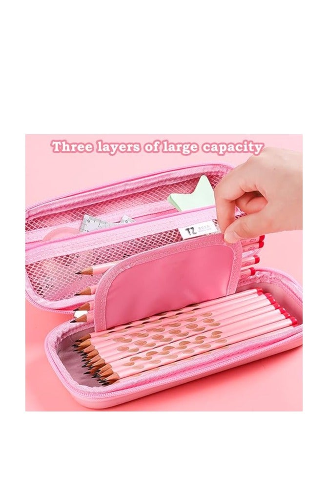 SHOWDAY Large Pencil Case Big Capacity 3 Compartments Canvas Pencil Pouch for Teen Boys Girls School Students Big Capacity Pencil Case Large Storage Pencil Bag for Adults Office (Pink-6672)  - Image 4