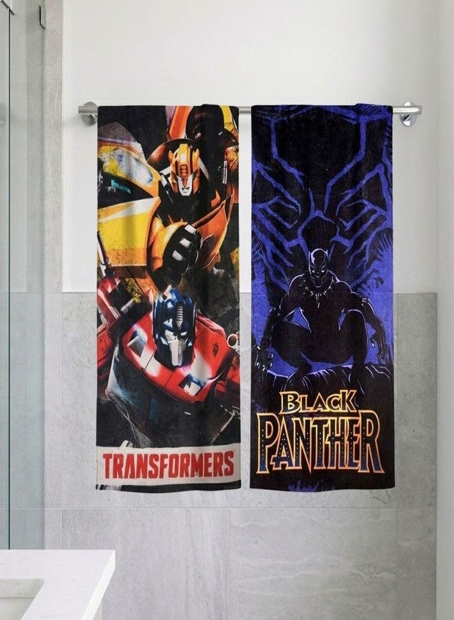 Athom Living Marvels Transformer with Black Panther Themed Kids Bath Towel, 60x120cm, 350 GSM, Soft & Absorbent, Multicolor, Perfect for Boys and Girls, Fun & Vibrant Design, Pack of 2 - Image 1